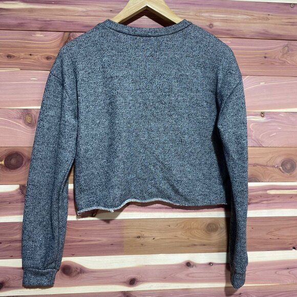Lulus Womens Distressed Cropped Sweatshirt Gray Long Sleeve Pullover Top size XS - Picture 6 of 8